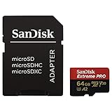 SanDisk Extreme Pro 64 GB microSDXC Memory Card + SD Adapter with A2 App Performance + Rescue Pro Deluxe 170 MB/s Class 10, UHS-I, U3, V30