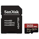 SanDisk Extreme Pro 64 GB microSDXC Memory Card + SD Adapter with A2 App Performance + Rescue Pro Deluxe 170 MB/s Class 10, UHS-I, U3, V30