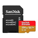 SanDisk Extreme 256 GB microSDXC Memory Card + SD Adapter with A2 App Performance + Rescue Pro Deluxe, Up to 160 MB/s, Class 10, UHS-I, U3, V30, Red/Gold