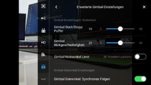 DJI Go 4 App Gimbal Geschwindigkeit einstellen Gimbal Menü