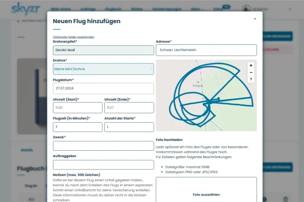 Fluglogbuch für Drohnenflüge auf skyzr.com