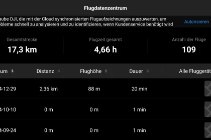 dji flight log datei exportieren ansicht in der fly app